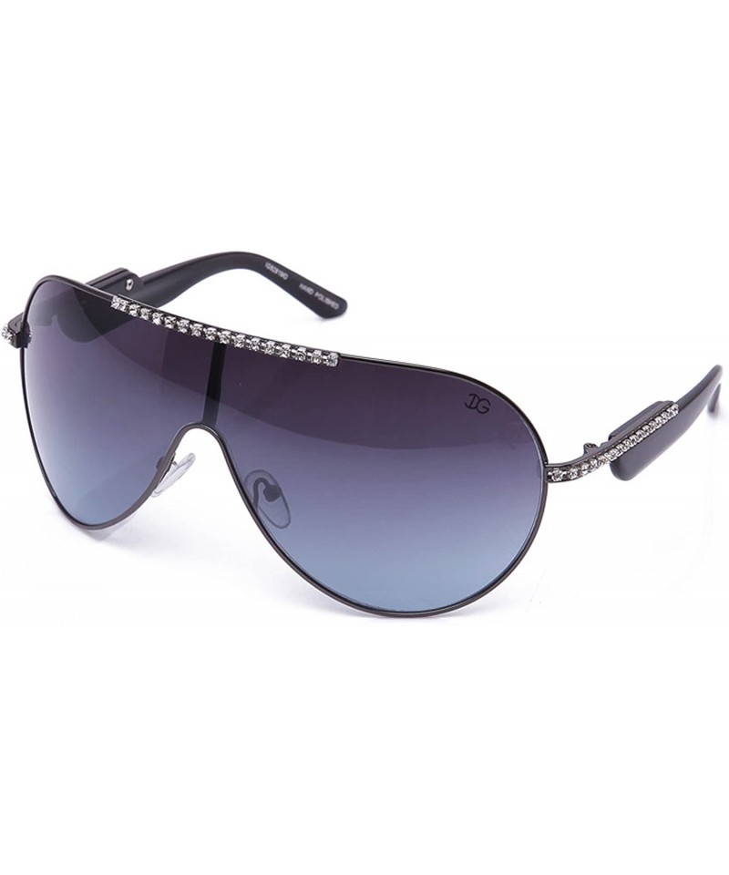 Shield Aviator Oversized Shield Style Protection Pilot Style with Rhinestones Bling for Women - Gunmetal/Blue - CL17YXOLR9N $...