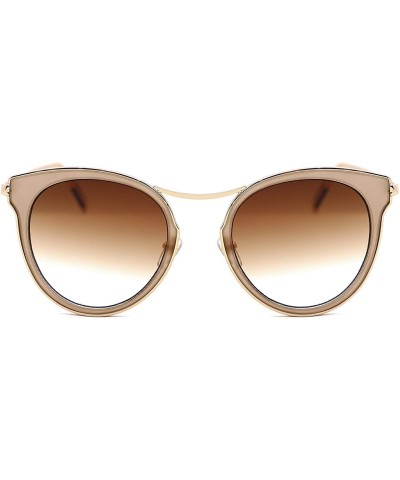 Round Gold-plated Womens Sunglasses Cat Eye Mirrored Metal Frame Flat Lenses - E - CS182IO5DT9 $15.59