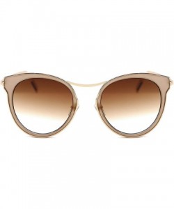 Round Gold-plated Womens Sunglasses Cat Eye Mirrored Metal Frame Flat Lenses - E - CS182IO5DT9 $15.59