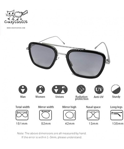 Square Iron Man Glasses Tony Sunglasses Square Silver Metal Frame for Men Women Sunglasses - Peter Parker Light Gray - CZ18WE...
