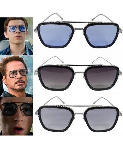 Square Iron Man Glasses Tony Sunglasses Square Silver Metal Frame for Men Women Sunglasses - Peter Parker Light Gray - CZ18WE...