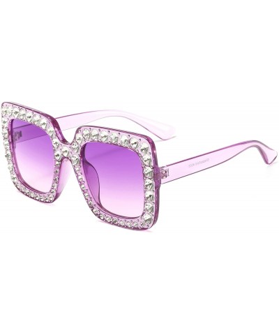 Oversized Oversized Sunglasses for Women Square Thick Frame Bling Bling Rhinestone Novelty Shades - CM18EZWGZIN $26.58