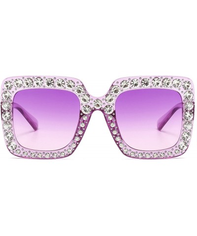 Oversized Oversized Sunglasses for Women Square Thick Frame Bling Bling Rhinestone Novelty Shades - CM18EZWGZIN $9.27