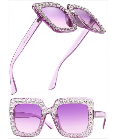 Oversized Oversized Sunglasses for Women Square Thick Frame Bling Bling Rhinestone Novelty Shades - CM18EZWGZIN $9.27