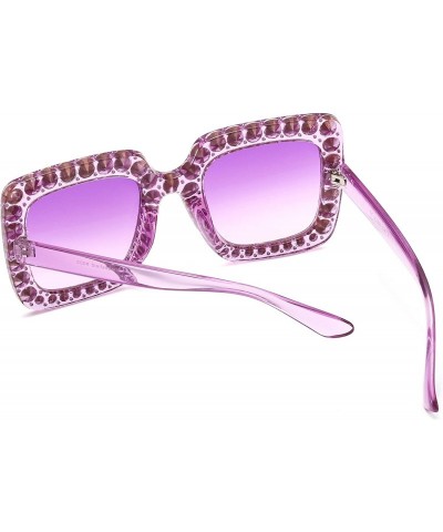 Oversized Oversized Sunglasses for Women Square Thick Frame Bling Bling Rhinestone Novelty Shades - CM18EZWGZIN $9.27