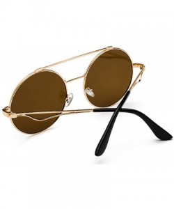 Oval Men women Metal Round Sunglasses Slim frame Colored Flat Lens 60mm - Brown - CQ18EQDHOX8 $9.48