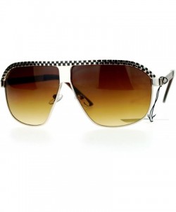 Rectangular Unique Checker Engraving All Metal Racer Pilot Sunglasses - Gold Gradient Brown - CT126SXYGDB $8.43