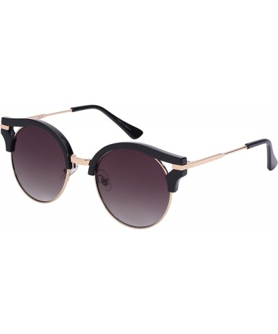 Rimless Round Cat Eye Cut Out Half Frame Sunglasses with Gradient Lens 32129-AP - Black - C712DG5YPOJ $17.24