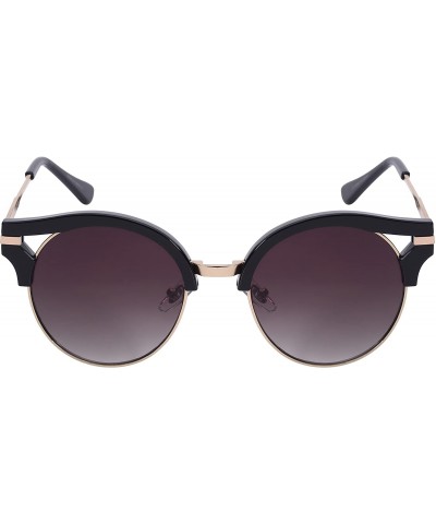 Rimless Round Cat Eye Cut Out Half Frame Sunglasses with Gradient Lens 32129-AP - Black - C712DG5YPOJ $8.03