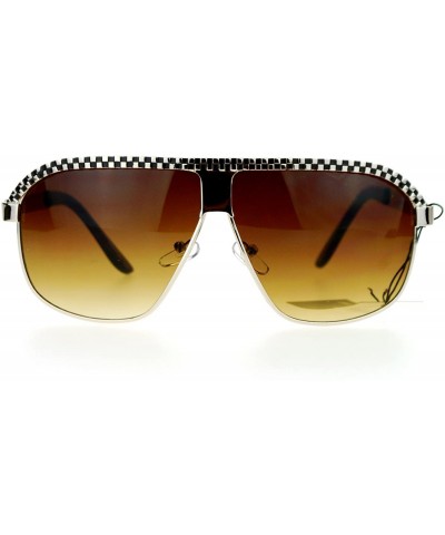 Rectangular Unique Checker Engraving All Metal Racer Pilot Sunglasses - Gold Gradient Brown - CT126SXYGDB $8.43