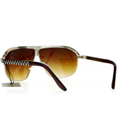 Rectangular Unique Checker Engraving All Metal Racer Pilot Sunglasses - Gold Gradient Brown - CT126SXYGDB $8.43