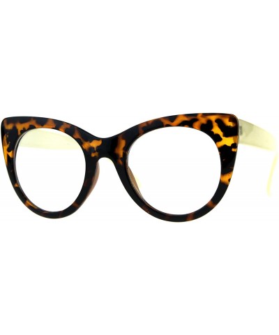 Oversized Womens Retro Vintage Style Round Thick Plastic Cat Eye Clear Lens Glasses - Tortoise Beige - C918CGMYKLR $11.55