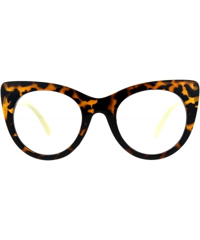 Oversized Womens Retro Vintage Style Round Thick Plastic Cat Eye Clear Lens Glasses - Tortoise Beige - C918CGMYKLR $11.55