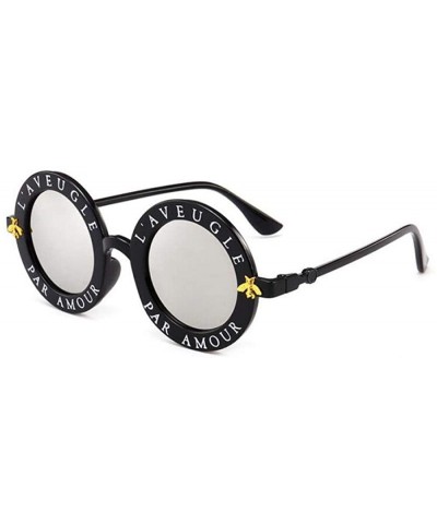 Oversized Retro Round Sunglasses Women Brand Designer English Letters Bee Black Gray - Black Silver - CY18YZRIA7Y $17.32