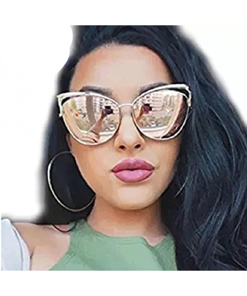 Cat Eye Sexy Cateye Women Sunglasses Oversized Metal Frame Flat Mirrored Lens - E - CH184ROGYY3 $11.40