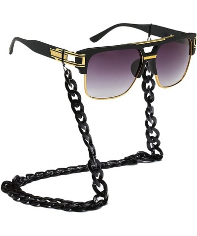 Square Men Women Square Retro Reflective Metal Frame Glasses Chain Strap Sunglasses - Grey - CZ18CYTN5Q9 $25.86