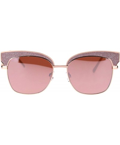 Square Glitter Top Sunglasses Womens Square Fashion Shades Metal Frame UV 400 - Gold Pink (Pink/Light Mirror) - C618WZUY29M $...