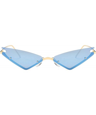 Rimless Small Cateye Sunglasses Futuristic Rimless Mirrored Lens - Blue Mirrored Lens - CZ18T36OU4X $11.33