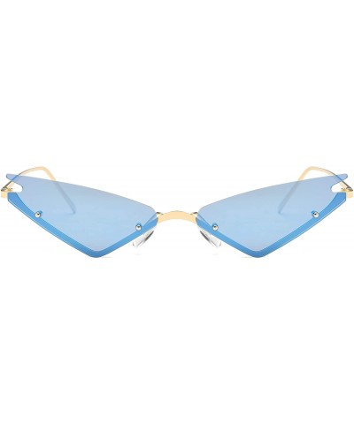 Rimless Small Cateye Sunglasses Futuristic Rimless Mirrored Lens - Blue Mirrored Lens - CZ18T36OU4X $11.33