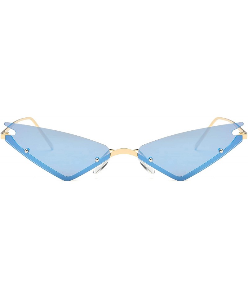 Rimless Small Cateye Sunglasses Futuristic Rimless Mirrored Lens - Blue Mirrored Lens - CZ18T36OU4X $11.33