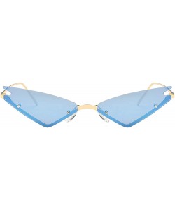 Rimless Small Cateye Sunglasses Futuristic Rimless Mirrored Lens - Blue Mirrored Lens - CZ18T36OU4X $11.33