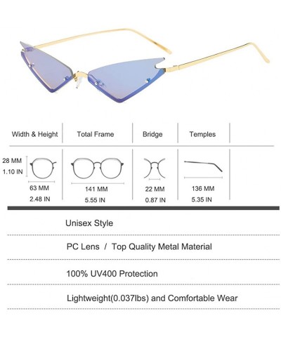 Rimless Small Cateye Sunglasses Futuristic Rimless Mirrored Lens - Blue Mirrored Lens - CZ18T36OU4X $11.33