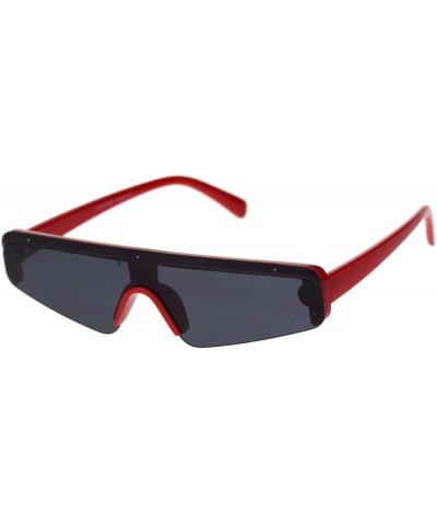 Rectangular Unisex Futuristic Sunglasses Slim Shield Style Mono Lens Shades UV 400 - Red (Black) - C618WDHM666 $22.10