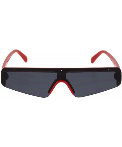 Rectangular Unisex Futuristic Sunglasses Slim Shield Style Mono Lens Shades UV 400 - Red (Black) - C618WDHM666 $13.00