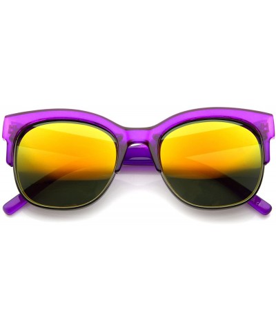 Semi-rimless Bold Colorful Half-Frame Two-Toned Inset Mirrored Lens Horn Rimmed Sunglasses - Purple-gunmetal / Orange Mirror ...