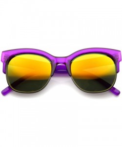 Semi-rimless Bold Colorful Half-Frame Two-Toned Inset Mirrored Lens Horn Rimmed Sunglasses - Purple-gunmetal / Orange Mirror ...