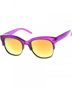 Semi-rimless Bold Colorful Half-Frame Two-Toned Inset Mirrored Lens Horn Rimmed Sunglasses - Purple-gunmetal / Orange Mirror ...