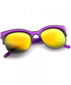 Semi-rimless Bold Colorful Half-Frame Two-Toned Inset Mirrored Lens Horn Rimmed Sunglasses - Purple-gunmetal / Orange Mirror ...