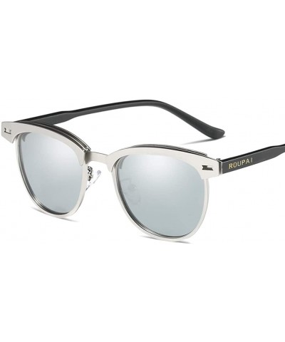 Oval Polarized Sunglasses Round Metal Frame Steampunk Sun Glasses for Men Women - Silver - C718NN6CTXL $22.26