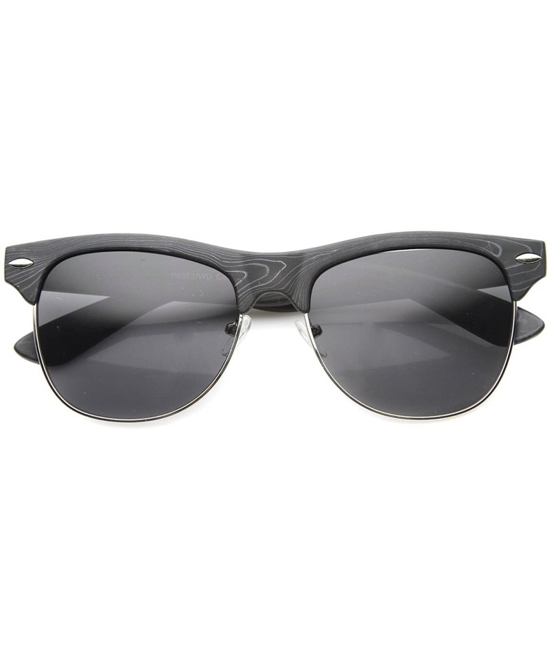 Semi-rimless Classic Retro Wood Printed Half Frame Horn Rimmed Sunglasses 54mm - Black / Smoke - CK126OMTFQ9 $12.41