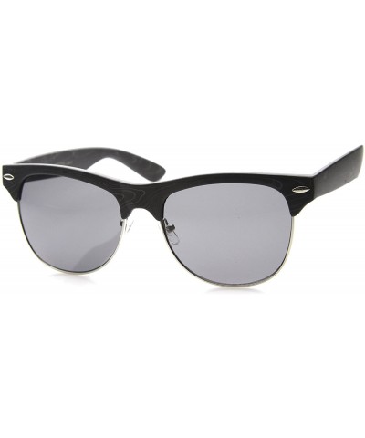 Semi-rimless Classic Retro Wood Printed Half Frame Horn Rimmed Sunglasses 54mm - Black / Smoke - CK126OMTFQ9 $12.41