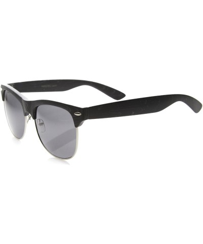 Semi-rimless Classic Retro Wood Printed Half Frame Horn Rimmed Sunglasses 54mm - Black / Smoke - CK126OMTFQ9 $12.41