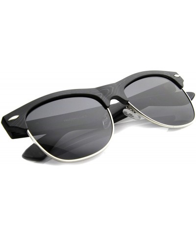 Semi-rimless Classic Retro Wood Printed Half Frame Horn Rimmed Sunglasses 54mm - Black / Smoke - CK126OMTFQ9 $12.41