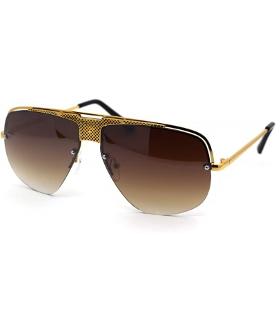 Oversized Mens Luxury Exposed Lens Half Rim Racer Mob Sunglasses - Gold Brown - CB18ZMELHLX $23.88