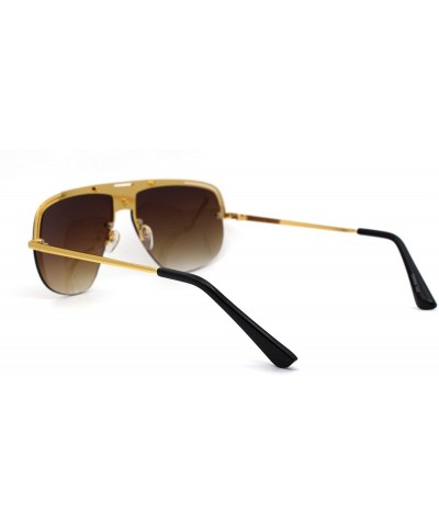Oversized Mens Luxury Exposed Lens Half Rim Racer Mob Sunglasses - Gold Brown - CB18ZMELHLX $12.24