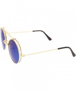 Goggle Mid Size Flip-Up Colored Mirror Lens Round Django Sunglasses 49mm - Gold / Blue Mirror - CI12MZXX88Q $10.50