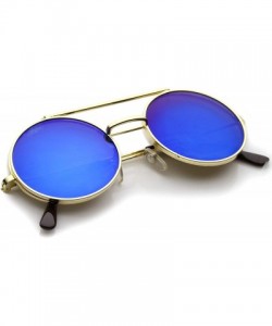 Goggle Mid Size Flip-Up Colored Mirror Lens Round Django Sunglasses 49mm - Gold / Blue Mirror - CI12MZXX88Q $10.50
