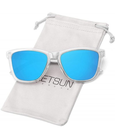 Square Polarized Sunglasses for Women Men Classic Retro Designer Style - Clear Frame / Blue Mirrored Lens - CL19CAIZYA9 $22.46
