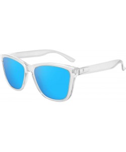 Square Polarized Sunglasses for Women Men Classic Retro Designer Style - Clear Frame / Blue Mirrored Lens - CL19CAIZYA9 $11.23