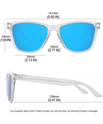 Square Polarized Sunglasses for Women Men Classic Retro Designer Style - Clear Frame / Blue Mirrored Lens - CL19CAIZYA9 $11.23