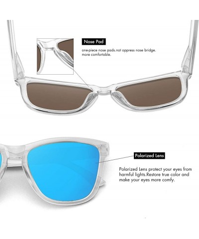 Square Polarized Sunglasses for Women Men Classic Retro Designer Style - Clear Frame / Blue Mirrored Lens - CL19CAIZYA9 $11.23