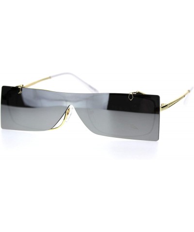 Rectangular Unisex Funky Shield Flip Up Retro Rectangular Victorian Sunglasses - Gold Silver Mirror - CM18TX34Y8M $14.23