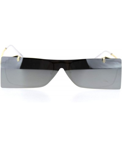 Rectangular Unisex Funky Shield Flip Up Retro Rectangular Victorian Sunglasses - Gold Silver Mirror - CM18TX34Y8M $14.23