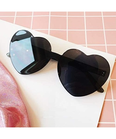 Rimless Heart Oversized Rimless Sunglasses One Piece Heart Shape Eyewear Colored Sunglasses for Women - Black - CQ18ZCU4IEZ $...
