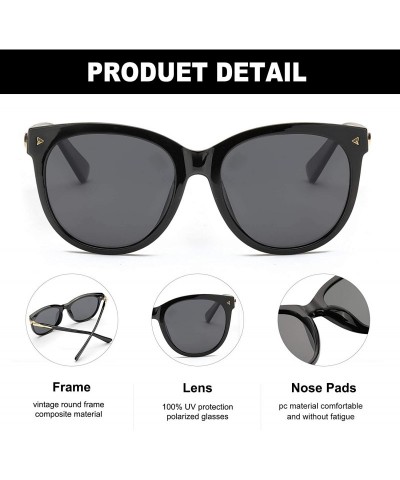 Oversized Cat Eye Sunglasses for Women Fashion-Vintage Retro Stylish Polarized Eyewear 100% UV Protection - 301black - CU18SY...
