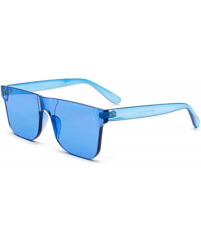 Round KyiduoOne Piece Rimless Tinted Eyewear Transparent Candy Color Sunglasses - Blue - CB18RTW2057 $10.63